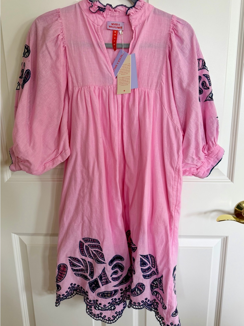 Never Fully Dressed Pink Embroidered Mini Dress-RETAIL NOW $298